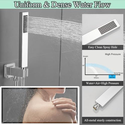 Hand Shower Wand Handheld Shower Spray High Pressure Single Function Luxury Hand Showerhead Polished Chrome - color: Polished Chrome, style: Square