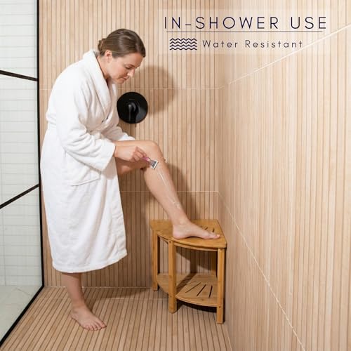 DECOMIL - Bamboo Corner Shower Bench, Bathroom Shower Stool with Storage, Nonslip Feet & Waterproof Bench, Perfect for Bath, Spa and Home Décor
