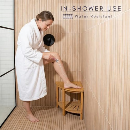 DECOMIL - Bamboo Corner Shower Bench, Bathroom Shower Stool with Storage, Nonslip Feet & Waterproof Bench, Perfect for Bath, Spa and Home Décor