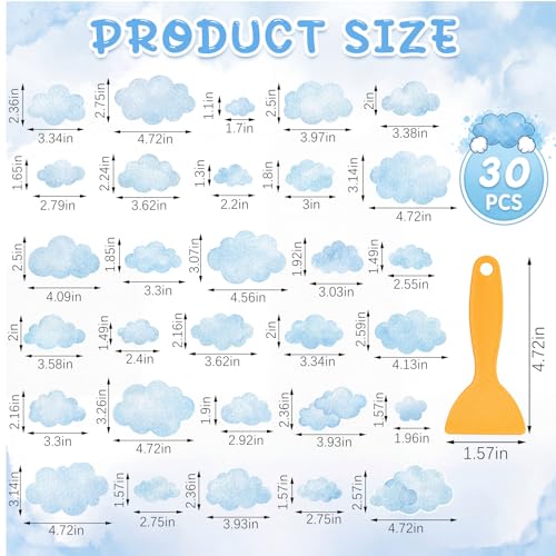 Fullhawl 30 Pcs Cloud Non Slip Shower Stickers, Bathtub Safety | 30 Pack Cloud Pattern, Soft Decorative Style, Non Slip Texture, Helps Improve Bathtub Safety for Daily Use - style: Cloud