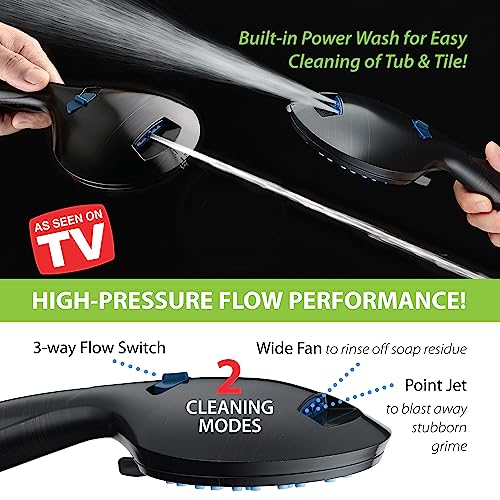 Hotel Spa AquaCare High Pressure 8-mode Handheld Shower Head, Anti-clog Nozzles - Built-in Power Wash to Clean Tub, Tile & Pets, Extra Long 6 ft. Stainless Steel Hose, Wall & Overhead Brackets | Stay Clean Nozzles, Dual Power Wash for Tub, Tile & Pets, Lo
