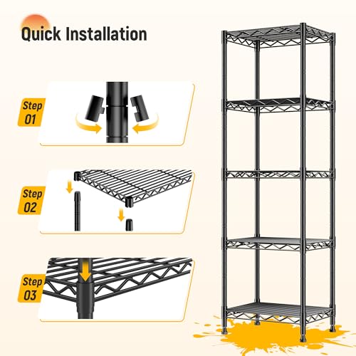 DurayLoly 15.8"W 5-Tier Narrow Wire Shelving, Adjustable shelf, for Kitchen | Slim 15.8"Wx11.8"Dx53"H, Leveling feet+anti-tip, Rustproof, 10-min tool-free assembly, For kitchen, bath, laundry, pantry - size: 15.8"W x 11.8"D x 53"H
