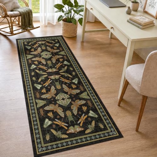 Arenarug Runner Rug 2x6 Non Slip Kitchen Rugs Washable Insect Boho Runner Rugs Soft Indoor Floor Mat for Hallways, Laundry, Bathroom, Bedroom, Black - color: Black, size: 2'x6'