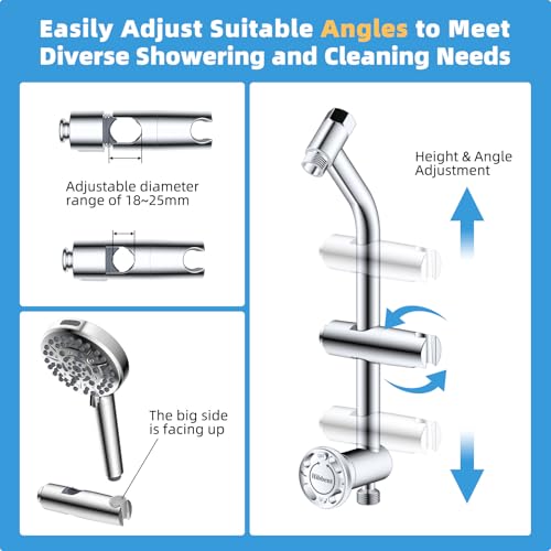 Hibbent All Metal 4 Way Shower Diverter with Showerhead Holder, Chrome | Easy Reach Diverter Valve with Pause Mode, 13.5" Stainless Steel Slide Bar, 4-Setting Replacement for Handheld & Fixed Shower - color: Chrome