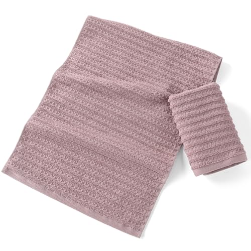 sense gnosis Mauve Waffle Hand Towel 13 x 29 Inch, 2 Pieces | Super Soft 100% Cotton Terry Striped Pattern Ultra Absorbent Bathroom Hand Towels - color: Pink-purple