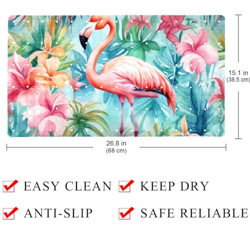Non Slip Bath Mat for Tub, 15.1 x 26.8 Inch Bathtub Mat Machine Washable Shower Mat with Drain Holes and Suction Cups, Tropical Palm Leavs Flower Flamingo - color: Multi 08
