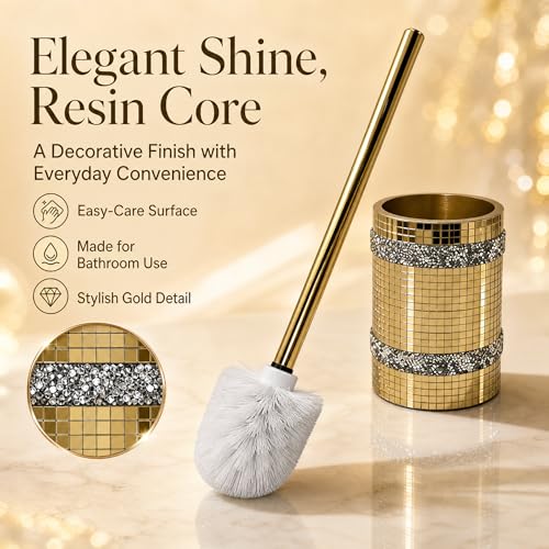 Gold Mosaic Toilet Brush Easy to Clean Household with Holder Set | Modern Style Bathroom Accessories, Equipped With a Sturdy Long Handle, Easy-To-Clean Household Toilet Brush - size: Toilet Brushes Holders
