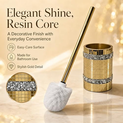 Gold Mosaic Toilet Brush Easy to Clean Household with Holder Set | Modern Style Bathroom Accessories, Equipped With a Sturdy Long Handle, Easy-To-Clean Household Toilet Brush - size: Toilet Brushes Holders
