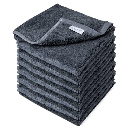 Charcoal Grey Extra Large Washcloths Set of 6 Soft Body Cloths 13” x 13” 70% Viscose Derived from Bamboo, 30% Cotton Spa-Like Feel Silky for Skin Cleansing - color: Charcoal