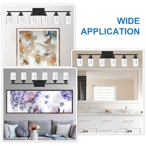 MELUCEE 6-Light Black LED Vanity Lights for Bathroom,3000K-6000K | Dimmable Bathroom Light Fixtures with Crystal Bubble Clear Glass Shade, LED Wall Light Fixture Built-In LED Chips - color: Black, size: LED-6 Lights