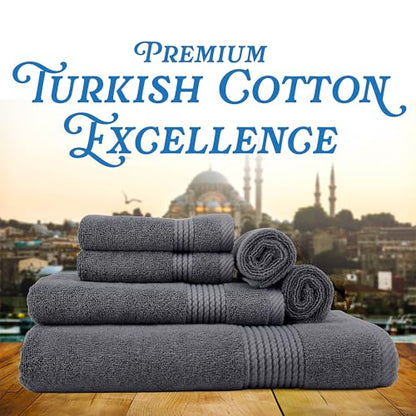 East'N Blue Lara Premium Bath Towel Set 6 Piece - Soft & Highly Absorbent Bathroom Towel Set, 100% Luxury Turkish Cotton, Flannel Bath Towels, 1 Bath Towel, 1 Hand Towel, 4 Washcloths - Dark Gray - color: Dark Grey, size: 1 Bath Towel, 1 Hand Towel, 4 Was