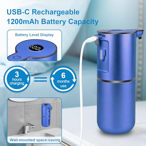 OHIFAST Automatic Liquid Soap Dispenser Touchless, USB Rechargeable Smart Hand Soap Dispenser, 6-Level Adjustable, 12.8oz/380mL Wall Mounted for Bathroom Kitchen Accessories Dish Soap-Blue - color: Blue, style: Liquid