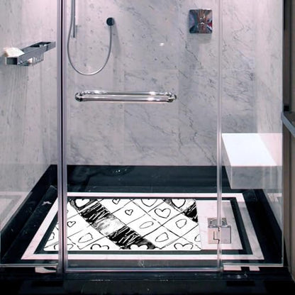 Bathtub Mats for Shower Tub, Doodle Checkerboard Texture and Seamless Hearts Anti-Slip Bath Mats for Inside Tub, Bathroom Shower Mats with Drain Holes and Suction Cups - color: Multi 08