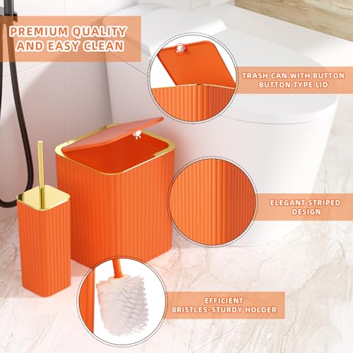 XLHOMO Bathroom Accessory Set - 26PC Bathroom Shower Curtain and Rug Set, Bathroom Accessories Set, Orange Bathroom Set with Trash Can, Toilet Brush, Qtip Holder & Soap Dispenser - style: Orange