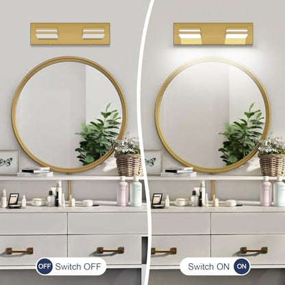 SineRise LED Modern Bathroom Vanity Light Fixtures, Modern Acrylic Bathroom Wall Lighting Fixtures Over Mirror, 2-Light, 15.5-Inch, Brass, 100%-0% White - color: Brass, 100%-0% White, size: 2-Light, 15.5-Inch
