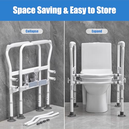 Toilet Safety Rails for Seniors, Zynuhmo Adjustable Toilet Safety Frame with Non-Slip Handles for Elderly, Handicap & Disabled, Foldable Toilet Handles Toilet Rail Stand Up Assist Fit Most Toilets