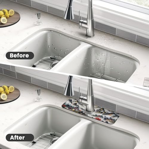 Chinese Sun Mountain Tower Garden Fashion Kitchen sink faucet pad, strong water absorption, anti slip, easy to clean, very suitable for splash and drip prevention, suitable for kitchens and bathrooms - color: Chinese Sun Mountain Tower Garden Fashion