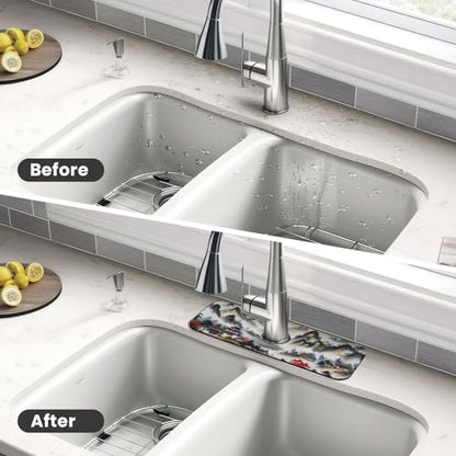 Chinese Sun Mountain Tower Garden Fashion Kitchen sink faucet pad, strong water absorption, anti slip, easy to clean, very suitable for splash and drip prevention, suitable for kitchens and bathrooms - color: Chinese Sun Mountain Tower Garden Fashion