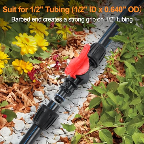 12 Pieces 1/2 Inch Drip Irrigation Valve Fittings, 1/2'' Barbed Shut Off Valve for 1/2 Inch Irrigation Tubing (1/2" ID x 0.650" OD) Anti-leak Straight Irrigation Parts for Garden System - size: 1/2" Nut Valve 12 Pcs