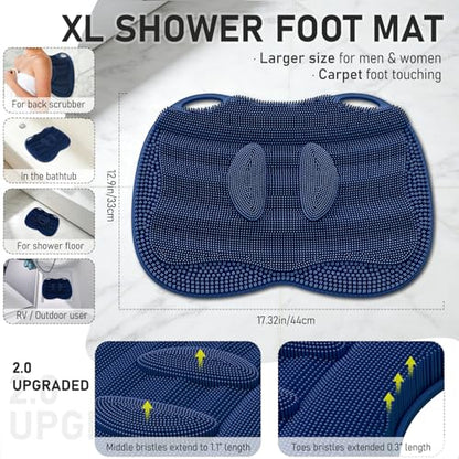 Shower Foot Scrubber Mat Large 2.0- Silicone Feet Toes Massage Exfoliate Cleaner Pad Long Brush Without Bending Non-Slip Suction Cups in Shower Floor Bathtub Foot Relax Spa 17.4 * 13" Navy Blue - color: 17.4*13.4" Navy Blue