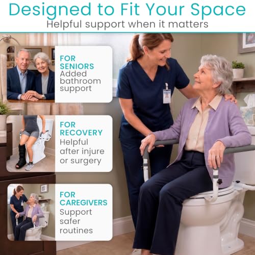 Vive Toilet Safety Rail - Adjustable Grab Bar - Compact Support Frame | Handrail for Bathroom Toilet Seat - Easy Installation for Handicap Senior Bariatrics, Elderly Balance - Padded Hand Armrest