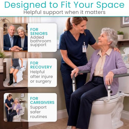 Vive Toilet Safety Rail - Adjustable Grab Bar - Compact Support Frame | Handrail for Bathroom Toilet Seat - Easy Installation for Handicap Senior Bariatrics, Elderly Balance - Padded Hand Armrest
