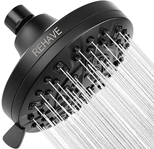Shower Head, REHAVE Rainfall ShowerHead, 5.1 Inches High-Pressure with 63 Jets 8 Spray Modes - Replacement for Bathroom Shower Heads - Anti-Clogging Silicone Nozzles, Brass Angle-adjustable Ball Joint - style: Modern