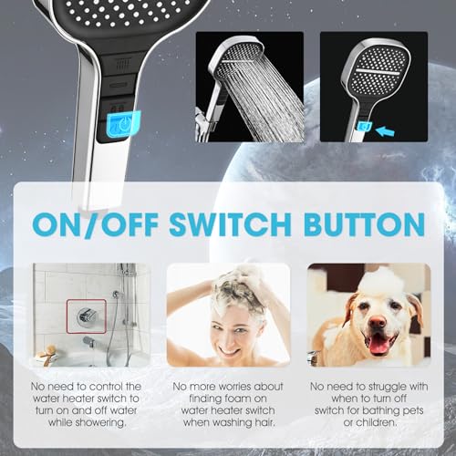 Handheld Shower Head with Extra Long Hose, 8 Setting Square Detachable Hand Held Spray with Upgrade Button & On Off Switch, 79" Hose - Chrome - color: Chrome