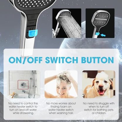 Handheld Shower Head with Extra Long Hose, 8 Setting Square Detachable Hand Held Spray with Upgrade Button & On Off Switch, 79" Hose - Chrome - color: Chrome