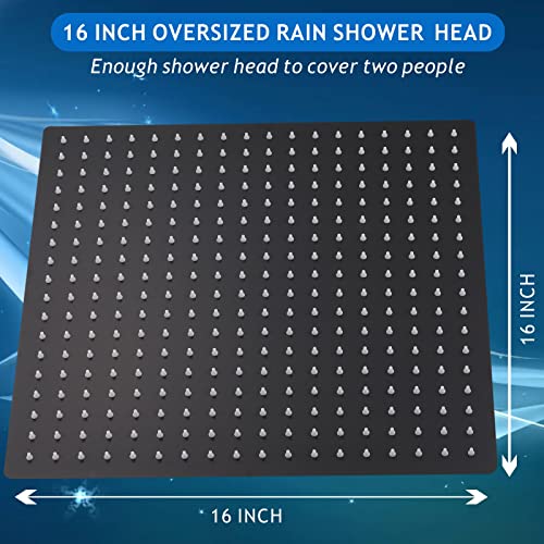 Voolan Oversize Rain Shower Head - High Flow Square Rainfall Showerhead - Waterfall Full Body Coverage - Universal Ceiling or Wall Mount (16 Inch, Matte Black) - color: Matte Black, size: 16 Inch
