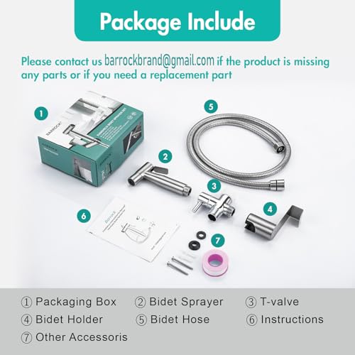 BARROCK Handheld Bidet Sprayer for Toilet, Stainless Steel Metal Made Baby Cloth Diaper Spraying Kit, Bathroom Toilet Bidet Attachment Set for Bathing Pets and Feminine Hygiene, Brushed Nickel - color: Brushed Nickel