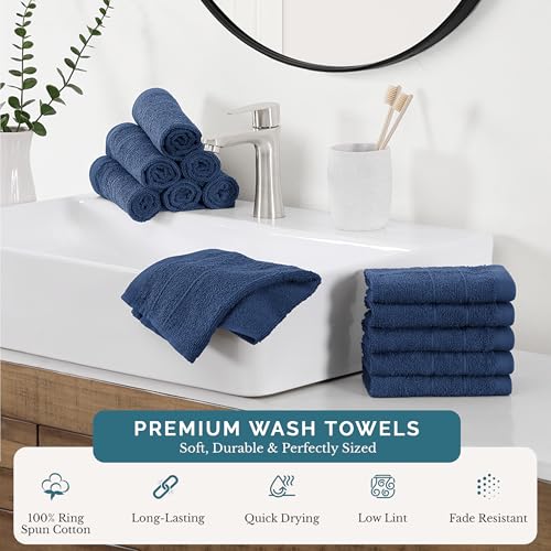 Casa Platino Cotton Washcloths 100% Cotton 12 Pack - Navy Blue | OEKO-TEX Standard 100 Cotton - Soft Cotton 12x12 Wash Cloths for Bathroom, Face & Body - color: 06: Navy Blue, size: 12 Piece Wash Cloth