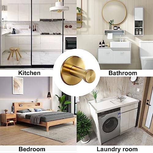 Bath Towel Hooks, 6 Pack Self Adhesive Coat Hooks, Sturdy No Drilling Robe Hook, SUS 304 Stainless Steel Heavy Duty Clothes Hanger, Wall Hooks for Bathroom Bedroom Kitchen (2 in, ‎Gold) - color: Gold-6