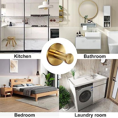 Bath Towel Hooks, 6 Pack Self Adhesive Coat Hooks, Sturdy No Drilling Robe Hook, SUS 304 Stainless Steel Heavy Duty Clothes Hanger, Wall Hooks for Bathroom Bedroom Kitchen (2 in, ‎Gold) - color: Gold-6