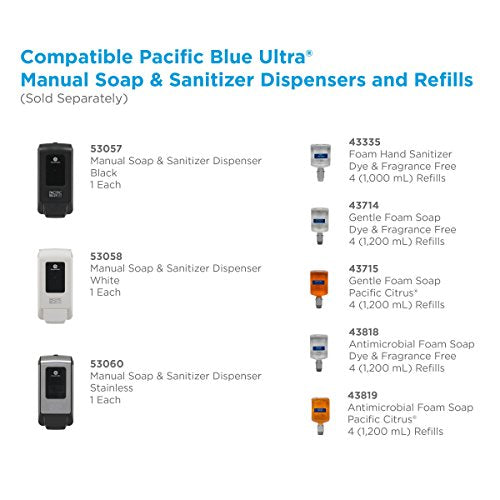 Pacific Blue Ultra Wall-Mounted Manual Dispenser for Foaming Hand Soap and Hand Sanitizer by GP PRO (Georgia-Pacific) Brushed Stainless 53060 11.5" W x 5.6" D by 4.4" H (Pack of 2) - size: 1 Count (Pack of 2)