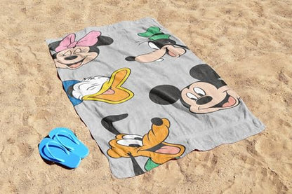 Jay Franco Disney Mickey Mouse & Friends Kids Bath Pool Beach Towel - Super Soft & Absorbent 100% Cotton Towel, Measures 28 x 58 Features, Minnie Mouse, Donald Duck, Goffy & Pluto - color: Gray - Mickey & Minnie