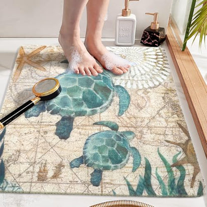 Sea Turtle Shower Mats for Inside Shower, Square Non Slip Bath Mat Cute Shower Matt for Bathroom Floor Easy Cleaning Loofah Bathmat, Quick Drying Textured Surface Shower Foot Scrubber Mat, 24″X24″ - color: D04