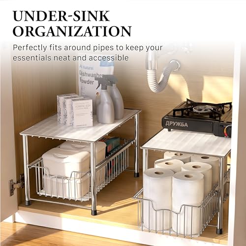 Simple Houseware Chrome Metal Stackable Storage Rack, 16.75 in L x 10.8 in W x 10.25 in H | Free Standing Organizer Drawer, Kitchen/Pantry/Cabinet/Counter - color: Chrome