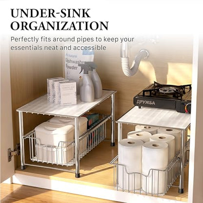 Simple Houseware Chrome Metal Stackable Storage Rack, 16.75 in L x 10.8 in W x 10.25 in H | Free Standing Organizer Drawer, Kitchen/Pantry/Cabinet/Counter - color: Chrome