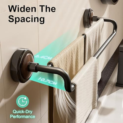 Double Pole No Drill Wall Mounted Towel Racks - Suction Cup Towel Bar for Bathroom Kitchen RV, Rustproof Stainless Steel Bathroom Hardware Set, Quick Setup Convenience(Matte Black,60cm/23.6in) - color: Matte Black, size: 60cm/23.6in