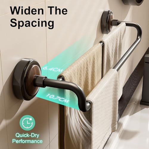 Double Pole No Drill Wall Mounted Towel Racks - Suction Cup Towel Bar for Bathroom Kitchen RV, Rustproof Stainless Steel Bathroom Hardware Set, Quick Setup Convenience(Matte Black,45cm/17.7in) - color: Matte Black, size: 45cm/17.7in