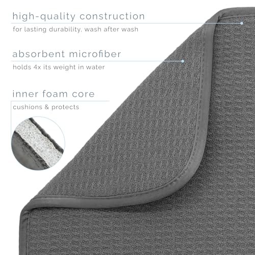 S&T INC. Dish Drying Mat, 16" x 18", Large, Charcoal Grey | Absorbent Microfiber, Kitchen Counter Mat for Dishes, Utensils, Pots and Pans, Machine Washable - size: 16" x 18"