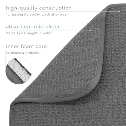 S&T INC. Dish Drying Mat, 16" x 18", Large, Charcoal Grey | Absorbent Microfiber, Kitchen Counter Mat for Dishes, Utensils, Pots and Pans, Machine Washable - size: 16" x 18"
