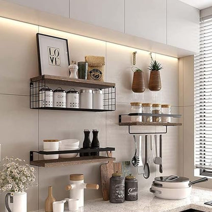 Home Storage Wall Mounted Floating Shelf with Storage Basket,Stylish Wood Over Toilet Rack for Bathroom, Bedroom, Kitchen Organization
