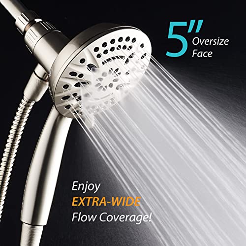 AquaDance New Magnetic Docking 8-setting High Pressure Handheld Shower Head | Space-age Magnetic Guidance Bracket System, Giant 5-inch Face, Extra-long 72-inch Stainless Steel Hose - Nickel - color: All Nickel