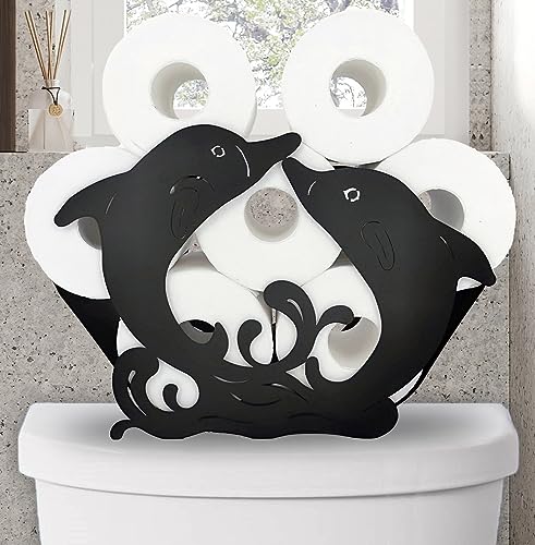 Metal AnimalsPaper Holders,Funny Black Dolphin Storage Paper Holders Stand for Indoor Bathrooms Kitchen,Novelty Wall Mounted Toilet Rolls Tissue Paper Storage Fit 8 Rolls,Practical and Convenient - color: Dolphin 14.3"lx4.5"wx9"h