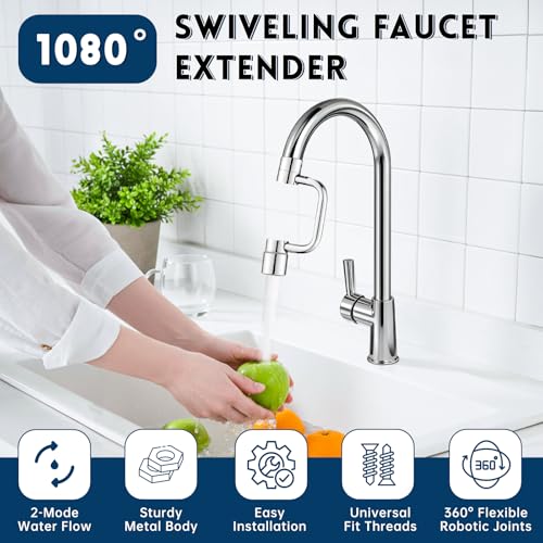2 PCS 1080° Swivel Faucet Extender, 1440° Rotatable Faucet Extension | 2 Mode Adjustable Rotating Universal Sink Faucet for Kitchen Bathroom Sink Silver