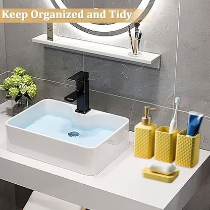 Bathroom Accessories Set Ceramic Soap Dispenser Toothbrush Holder Bathroom Tumbler Soap Dish Bathroom Decor Vibrant Modern Bathroom Set (Yellow 4-Piece Suit) | Includes Soap Dispenser, Toothbrush Holder, Tumbler and Soap Dish, Vibrant Modern Design, for K