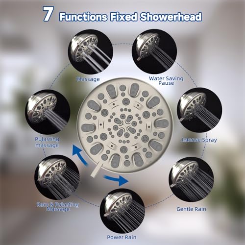 Metal Dual Rain Shower Head Easy Reach, 10-Spray Handheld, Brushed Nickel | High Pressure Rainfall Shower Head with Shower Extension Arm, 71" Hose, 3-way Diverter, Brass Shower Bracket - color: Brushed Nickel, style: 5" Showerhead