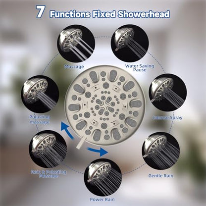 Metal Dual Rain Shower Head Easy Reach, 10-Spray Handheld, Brushed Nickel | High Pressure Rainfall Shower Head with Shower Extension Arm, 71" Hose, 3-way Diverter, Brass Shower Bracket - color: Brushed Nickel, style: 5" Showerhead